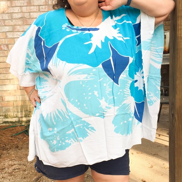 *SOLD* Light blue short Bali kaftan multi size - Picture 2 of 4